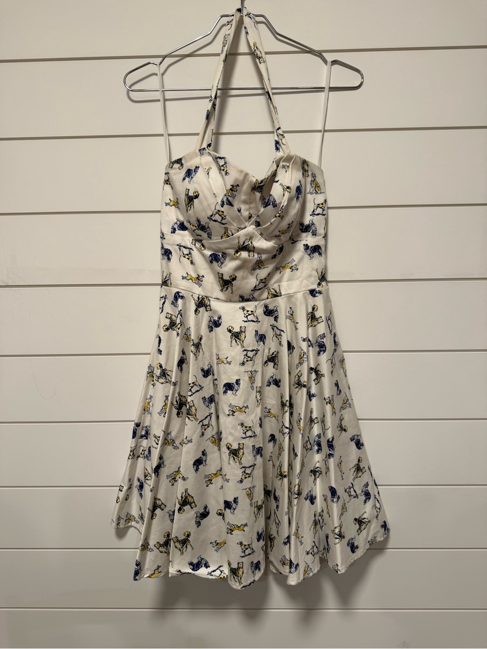 Ixia “man’s best friend” Halter Swing Dress with Blue & Yellow Dog Print Size L